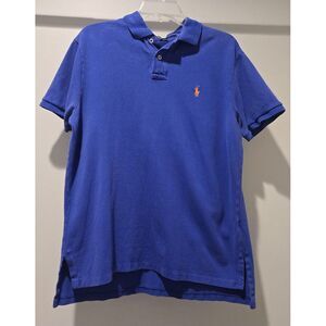 Polo Ralph Lauren Custom Fit Men's‎ Large Short Sleeve Blue Shirt Orange Pony